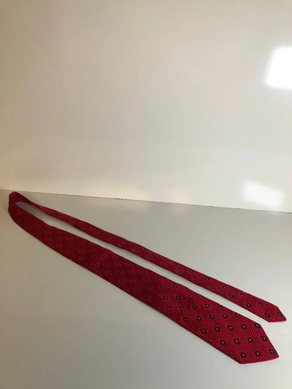 Ike Behar Red Silk Tie Geometric Mens Necktie USA Office Work Formal Dad Gift